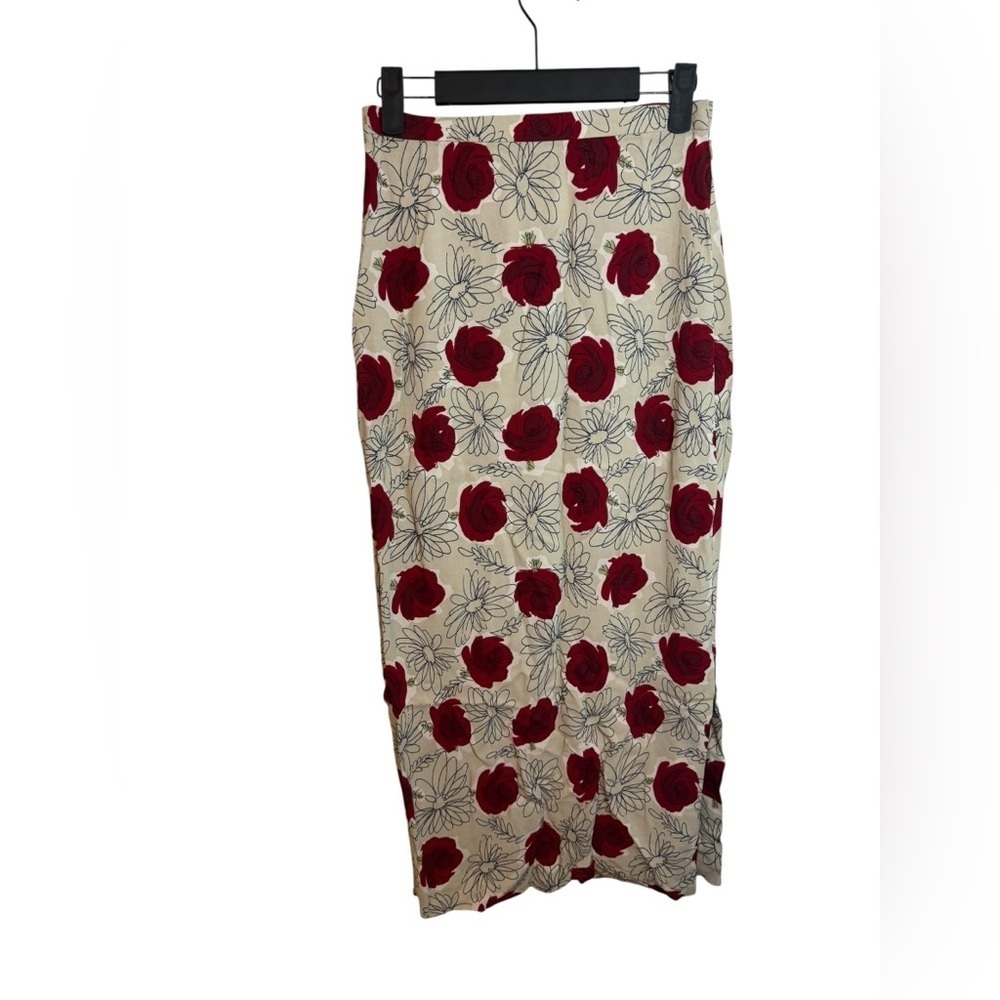 Eddie Bauer Floral Vintage Side Slit Midi Skirt